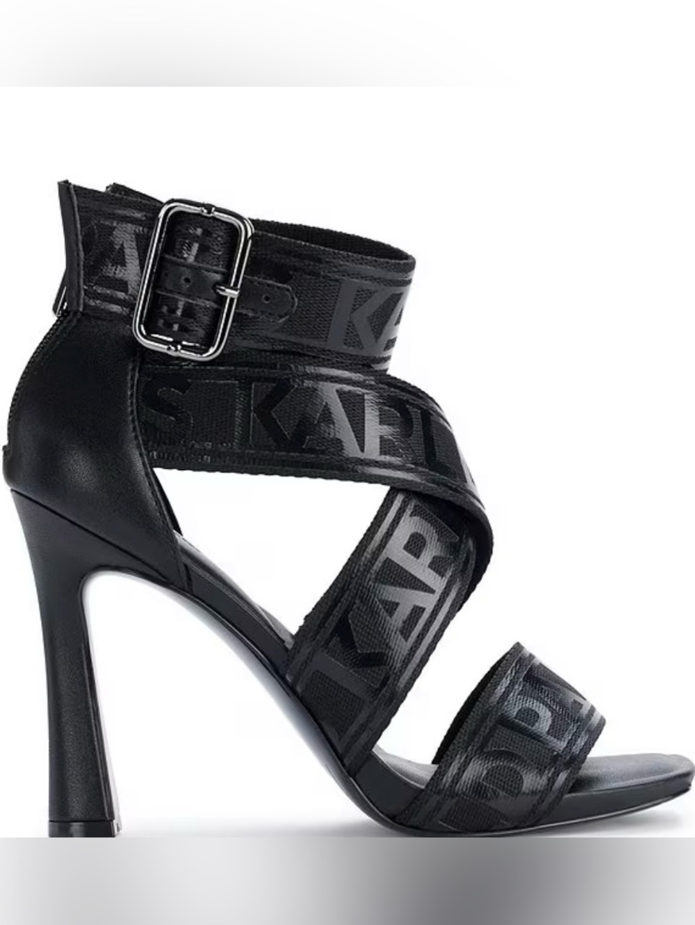 Karl Lagerfeld Paris Signature Logo Black Strap High Heel Sandals 5.5 NWOT